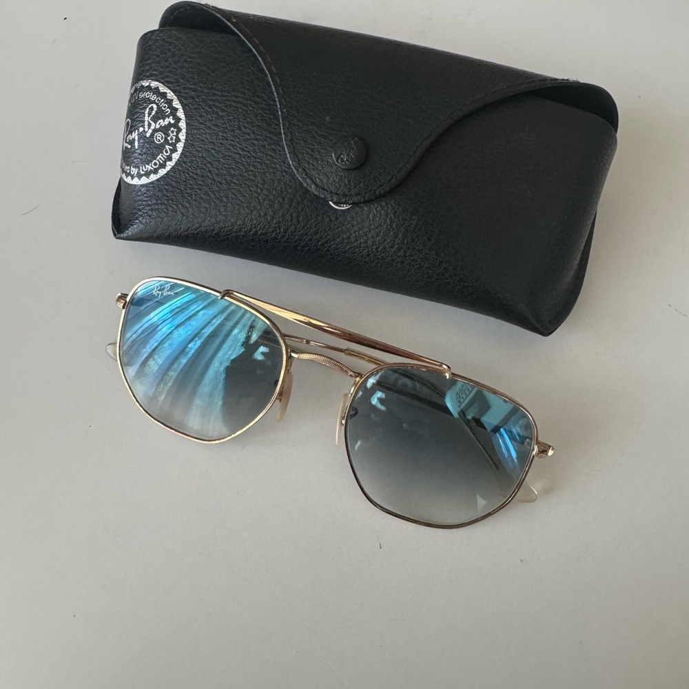 Ray-Ban Gold Frame with Blue Lenses Sunglasses